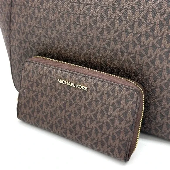 Michael Kors Large Jet Set Travel Chain Shoulder Bag & Double Zip Wallet Brown